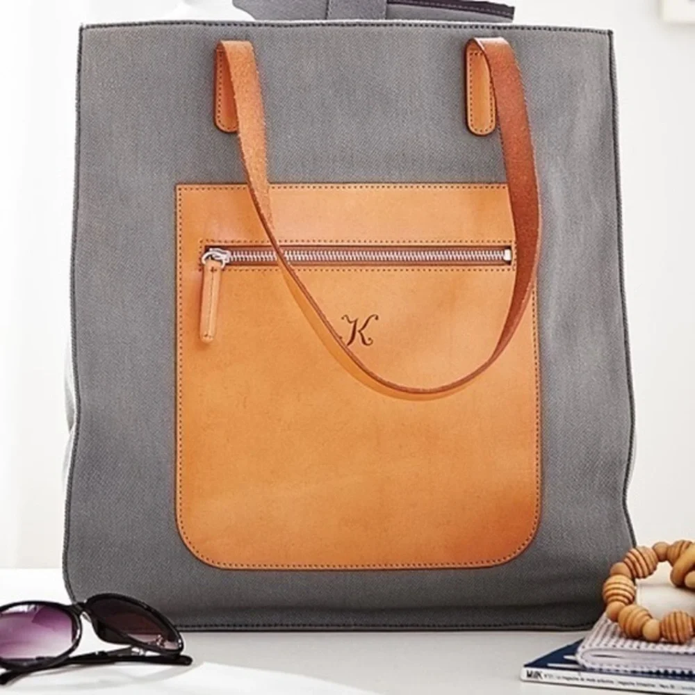 ▶️ Pottery Barn Kids ◀️ Gray Canvas Leather Tote